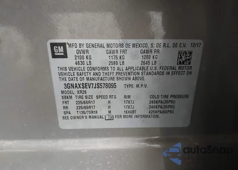 2018 Chevrolet Equinox Lt z USA, uszkodzony, nr VIN 3GNAXSEV7JS578095